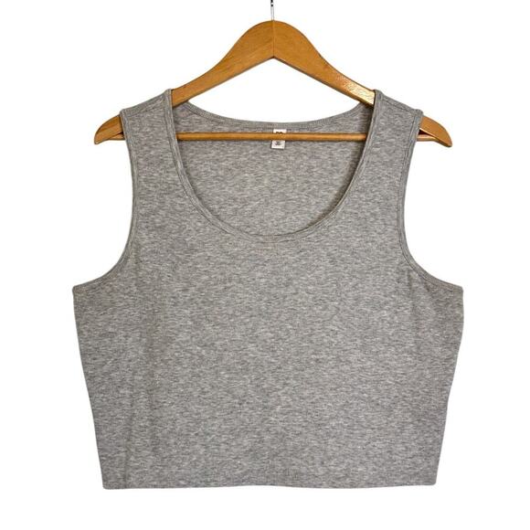 Nordstrom Women's Ribbed Knit Stretch Scoop Neck Cropped Tank Top Size 2X Gray - Picture 1 of 7